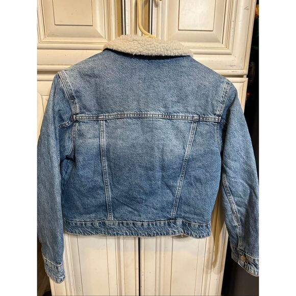 Zara Kids Button Front Sherpa Lined Denim Jacket Blue Size 10 - Picture 6 of 10